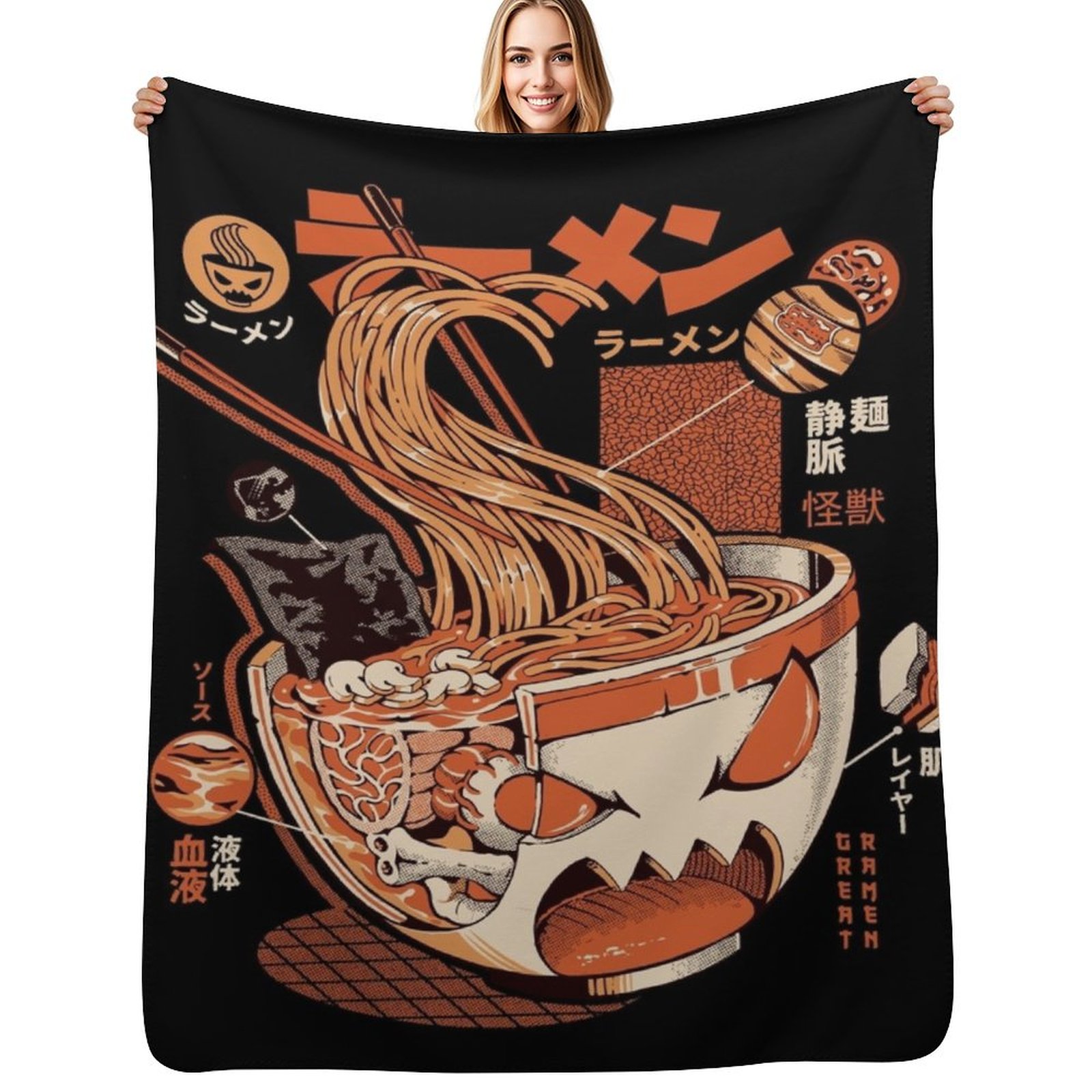 3D Printing X Ray - Black X-ray Great Ramen! Throw Blanket